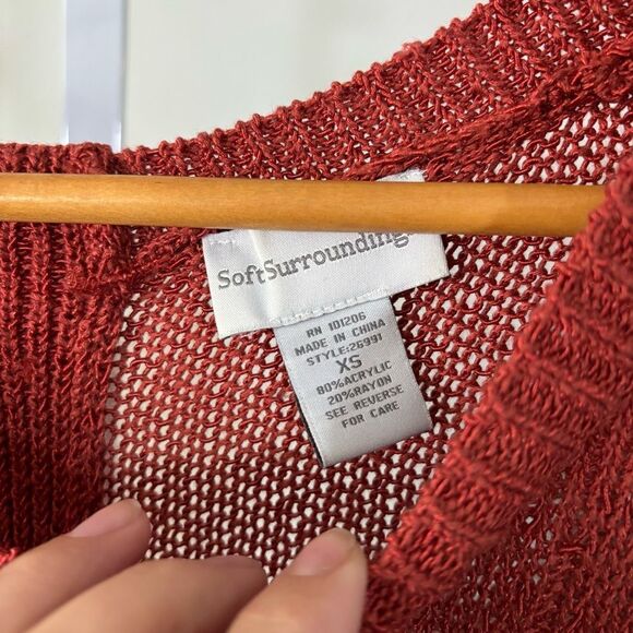 SOFT SURROUNDINGS Women's Red rust Cable Knit Sweater size XS sheer lightweight - Picture 2 of 6